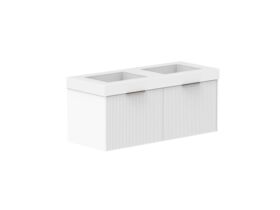 Supporting Image - Kado Neue Fluted Square 1200mm Wall Hung Vanity with Double Basin 90mm Top Ultra White