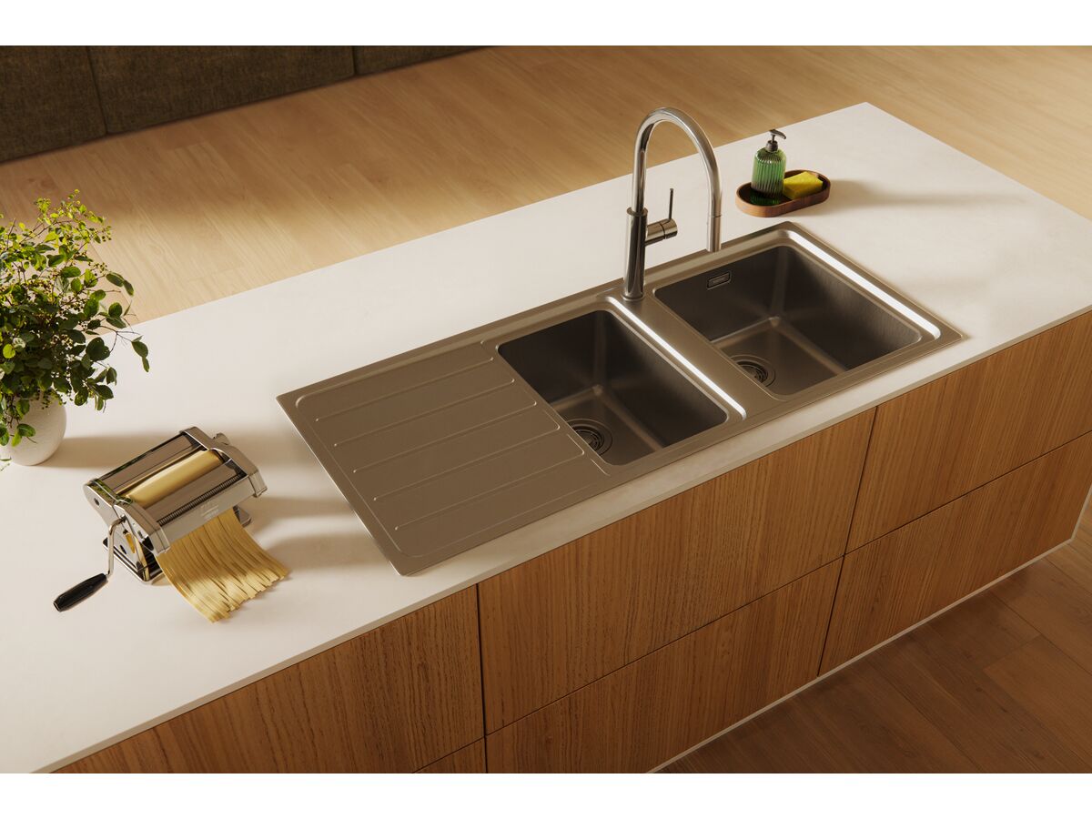 In Situ 2 - Memo Oscar Inset Right Hand 1 & 1/2 Bowl & Drainer Sink Overflow 1 Taphole