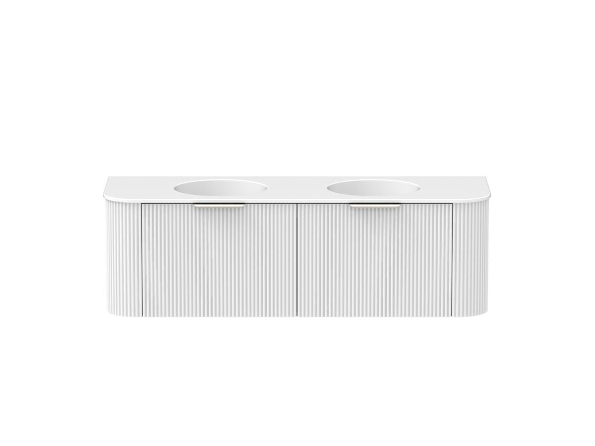 Supporting Image - Kado Neue Fluted Double Curve 1500mm Wall Hung Vanity Double Basin Matte White Ceramic Top Ultra White