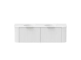 Supporting Image - Kado Neue Fluted Double Curve 1500mm Wall Hung Vanity Double Basin Matte White Ceramic Top Ultra White