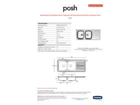 Specification Sheet - Posh Bristol Double Bowl Sink 1 Taphole Left Hand Bowl with Drainer Stainless Steel