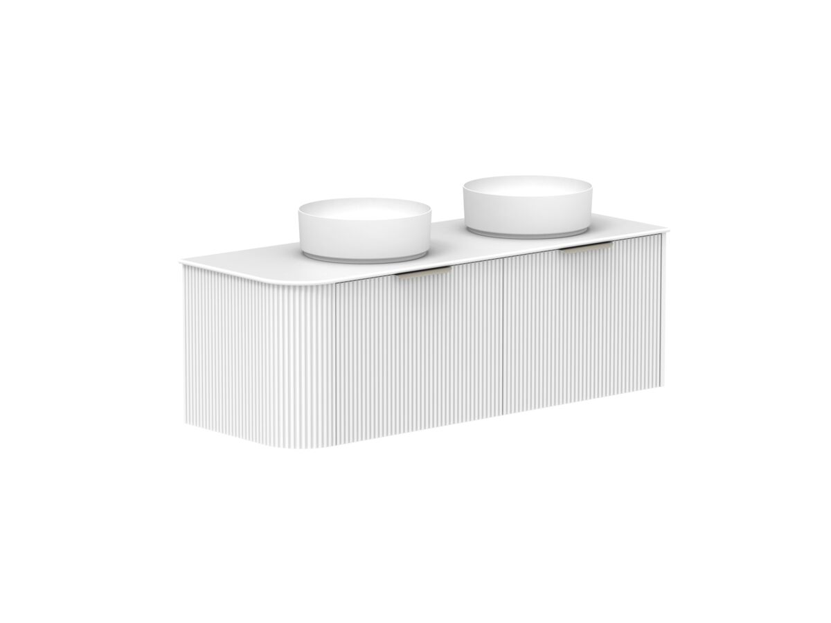 Supporting Image 2- Kado Neue Fluted Single Curve All Drawer 1350mm Wall Hung Vanity with Double Basin Durasein 12mm Top Ultra White