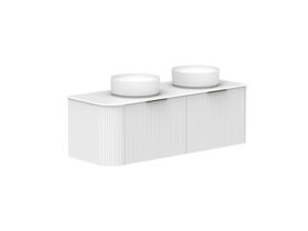Supporting Image 2- Kado Neue Fluted Single Curve All Drawer 1350mm Wall Hung Vanity with Double Basin Durasein 12mm Top Ultra White