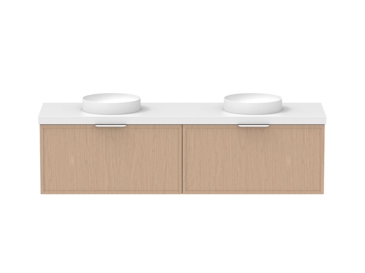 Supporting Image - Kado Lux Slim All Drawer 1800mm Wall Hung Vanity with Double Basin 50mm Top Blonde Oak