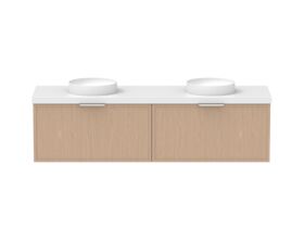 Supporting Image - Kado Lux Slim All Drawer 1800mm Wall Hung Vanity with Double Basin 50mm Top Blonde Oak