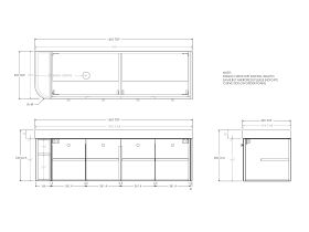 Technical Drawing - Kado Era Single Curve All Door 1650mm Wall Hung Vanity Left Hand Basin 90mm Durasein Top
