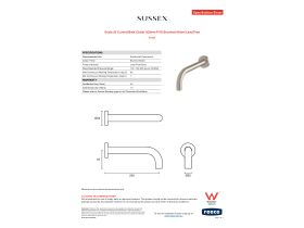 Specification Sheet - Scala 25 Curved Bath Outlet 200mm PVD Brushed Nickel Lead Free