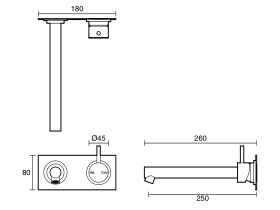 Sussex Scala Straight Wall Basin Mixer Tap System Right Hand Mixer Tap 250mm Outlet