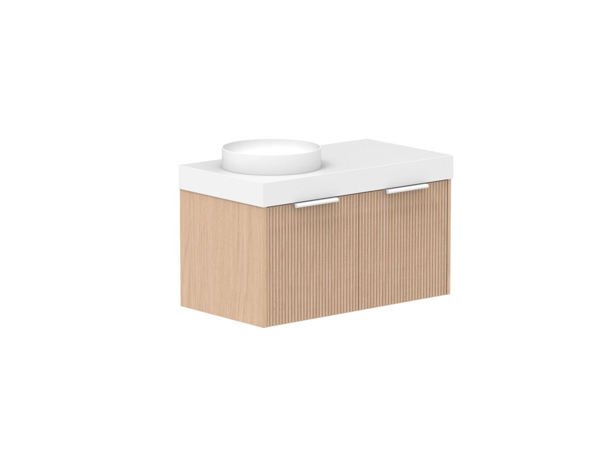 Supporting Image - Kado Neue Fluted Square 900mm Wall Hung Vanity with Left Basin 90mm Top Blonde Oak