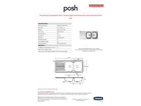 Specification Sheet - Posh Bristol Double Bowl Sink 1 Taphole Right Hand Bowl with Drainer Stainless Steel