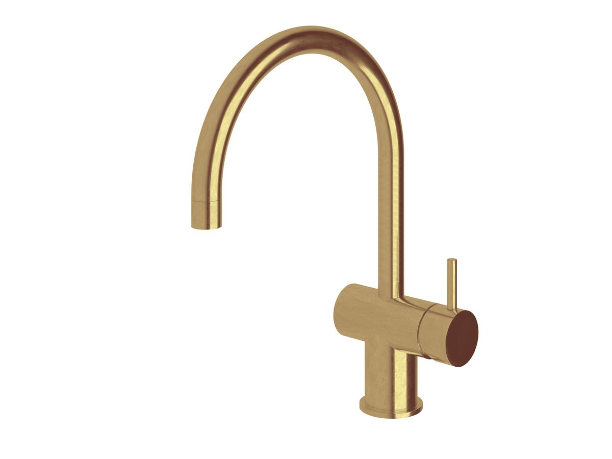 Sussex Scala Sink Mixer Tap Large Curved Spout Right Hand Living Tumbled Brass (4 Star)