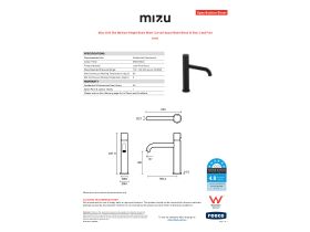 Specification Sheet - Mizu Drift Dial Medium Height Basin Mixer Curved Spout Matte Black (6 Star) Lead Free