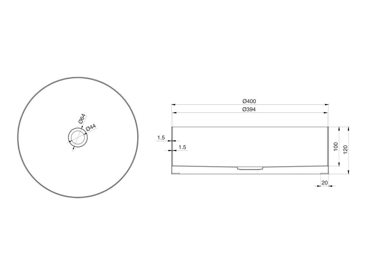 Kado Aspect Stainless Steel Basin Round 400mm with Plug & Waste