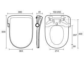 Technical Drawing - Roca Multiclean M4 Round Exposed Connection Bidet Seat White