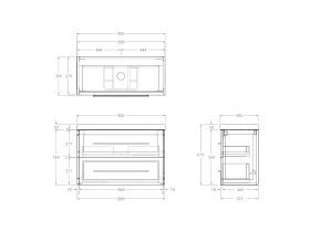 Technical Drawing - Kado Lux Ensuite All Drawer Twin 900mm Wall Hung Centre Basin 50mm Top