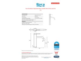 Specification Sheet - Roca Ona Medium Height Basin Mixer Tap Matte White (6 Star)