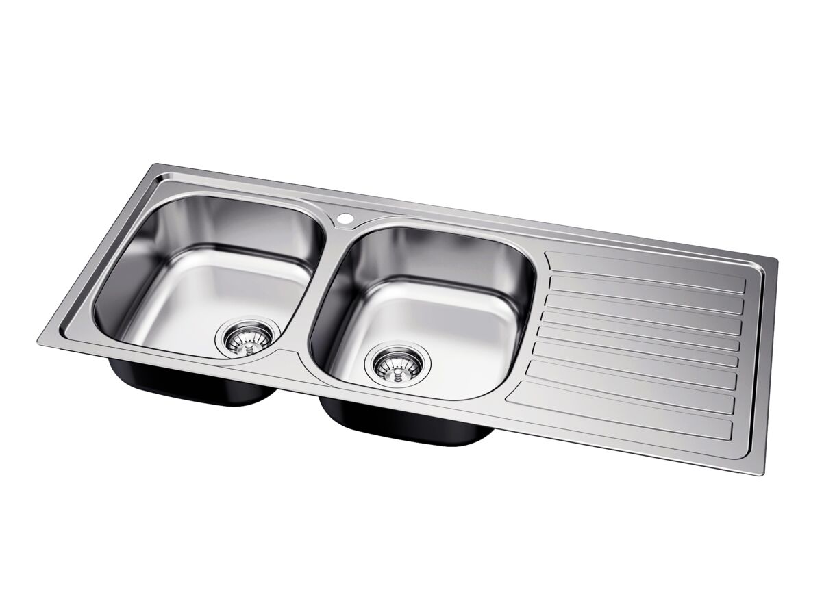 Supporting Image 2 - Posh Bristol Double Bowl Sink 1 Taphole Left Hand Bowl with Drainer Stainless Steel