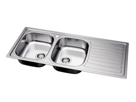 Supporting Image 2 - Posh Bristol Double Bowl Sink 1 Taphole Left Hand Bowl with Drainer Stainless Steel