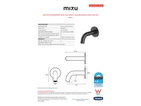 Specification Sheet - Mizu Drift Wall Basin/Bath Outlet Curve Spout 110mm Matte Black (6 Star) Lead Free