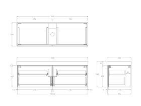 Technical Drawing - Kado Lux Slim All Drawer 1500mm Wall Hung Vanity with Centre Basin 90mm Top