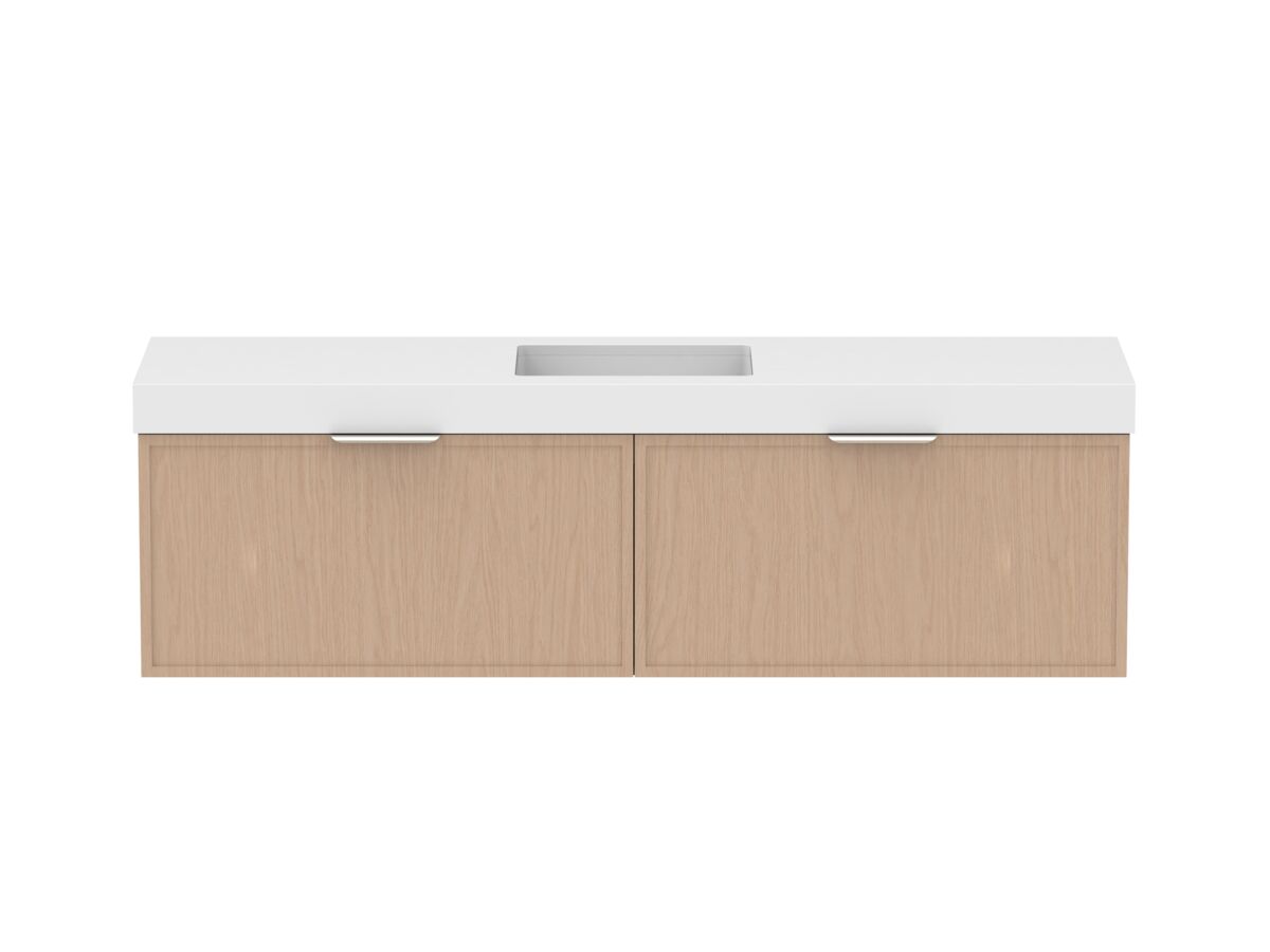 Supporting Image - Kado Lux Slim All Drawer 1800mm Wall Hung Vanity with Centre Basin 90mm Top Blonde Oak