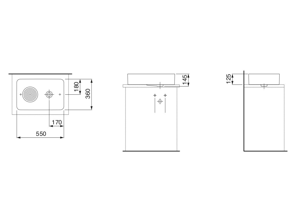 LAUFEN Val Square Counter Basin with Overflow No Taphole 550mm White