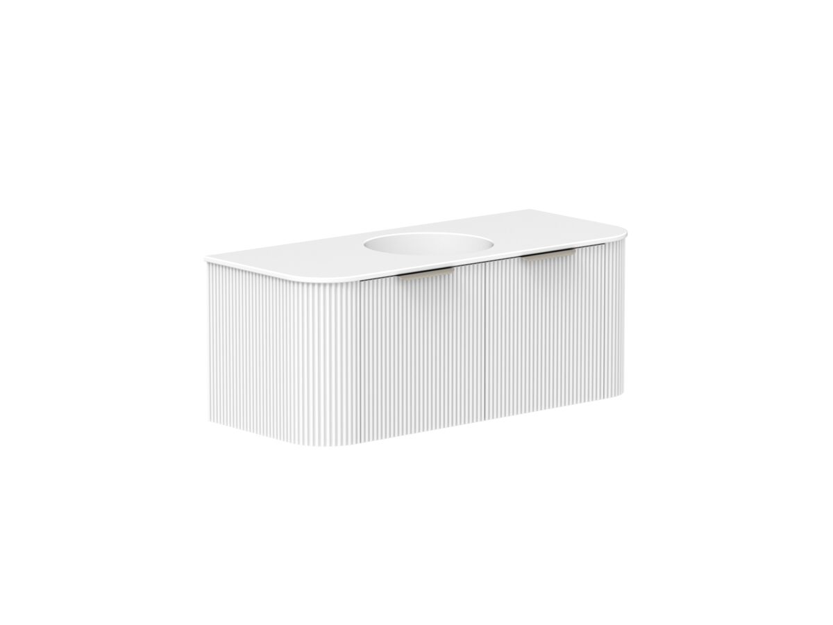 Supporting Image 2 - Kado Neue Fluted Double Curve 1200mm Wall Hung Vanity Centre Basin Matte White Ceramic Top Ultra White