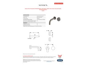 Specification Sheet - Sussex Pure Progressive Wall Bath Mixer Tap System 160mm with Linear Textured Handle Brushed Gunmetal