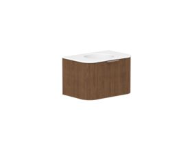 Supporting Image - Kado Neue Fluted Double Curve 750mm Wall Hung Vanity Centre Basin Matte White Ceramic Top Florentine Walnut