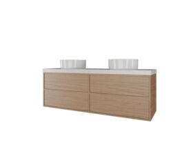 Supporting Image - Kado Aspect Wall Hung Vanity Unit 1500mm Double Bowl 4 Drawer Caesarstone Mineral 50mm Top - Boston Oak