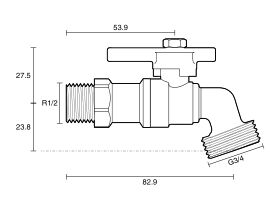Technical Drawing - Dura 1/4 Turn Lever Garden Tap 15mm Male Lead Free