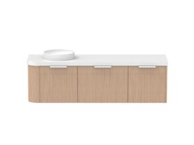 Supporting Image - Kado Neue Fluted Single Curve All Drawer 1650mm Wall Hung Vanity with Left Hand Basin Durasein 50mm Top Blonde Oak