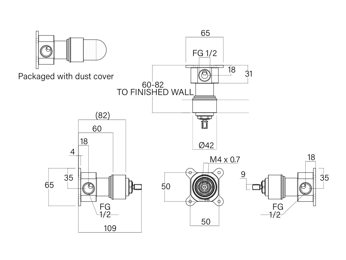 Supporting Technical Drawing - Faucet Strommen Vara Shower Mixer Inwall Body Lead Free