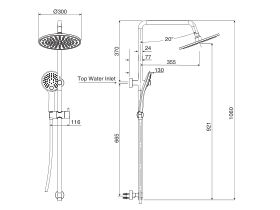 Mizu Drift Twin Rail Shower with 300 Brass Overhead with Top Rail Water Inlet (3 Star)