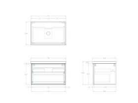 Technical Drawing - Kado Lux Slim All Drawer 750mm Wall Hung Vanity with Centre Basin 50mm Top