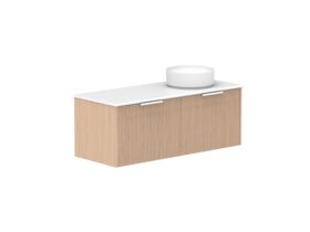 Supporting Image 2- Kado Neue Fluted Square All Drawer 1200mm Wall Hung Vanity with Right Hand Basin 20mm Top Blonde Oak