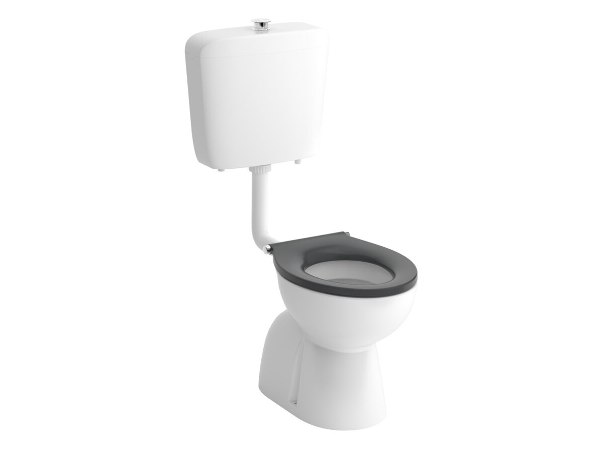 Hero - Wolfen Care Plastic Link Toilet Suite with Concealed S-Trap Single Flap Grey Seat & Button (4 star)