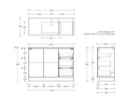 Posh Domaine Conventional 1200mm Single Bowl Floor Mounted Vanity Unit Cast Marble Top Centre Basin