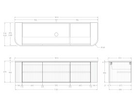 Technical Drawing - Kado Neue Fluted Double Curve All Door 1800mm Wall Hung Vanity with Centre Basin 20mm Top