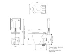 Technical Drawing - Caroma Forma II Bidet Cleanflush Invisi Back to Wall Overheight Toilet Suite Gloss White (4 Star)
