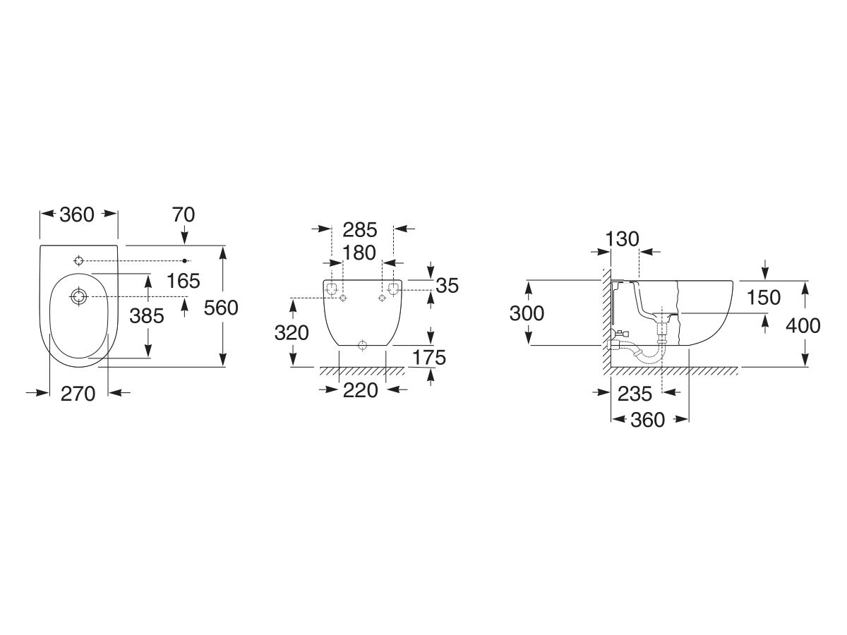 Meridian Wall Bidet & Cover 560mm 1 Taphole White