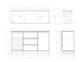 Technical Image - Posh Domaine Plus Hamper 1500 Floor Mounted Double Bowl 12mm Durasein Top