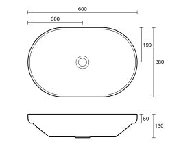 Technical Drawing - Omvivo Venice 600mm Semi Inset Basin Solid Surface White