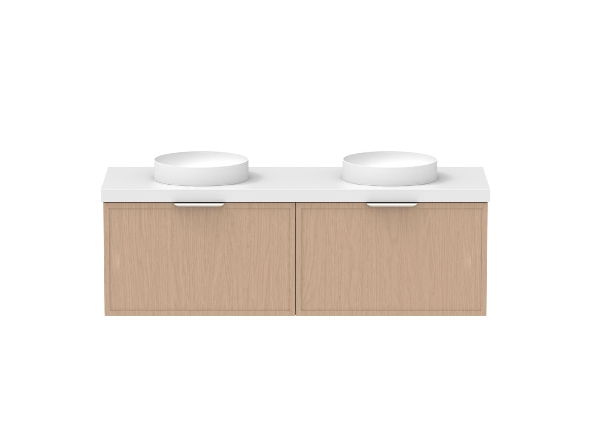 Supporting Image - Kado Lux Slim All Drawer 1500mm Wall Hung Vanity with Double Basin 50mm Top Blonde Oak
