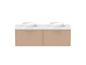 Supporting Image - Kado Lux Slim All Drawer 1500mm Wall Hung Vanity with Double Basin 50mm Top Blonde Oak