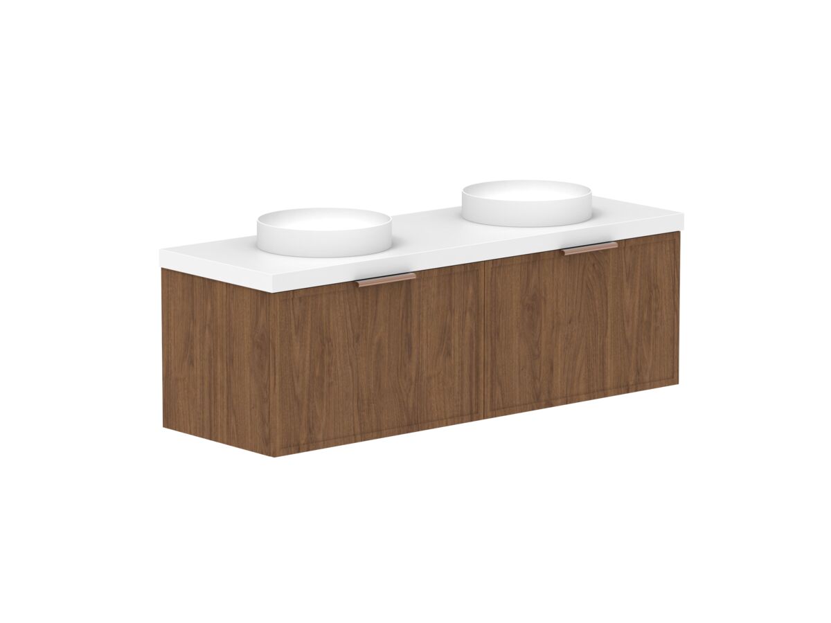 Supporting Image - Kado Lux Slim All Drawer 1500mm Wall Hung Vanity with Double Basin 50mm Top Florentine Walnut