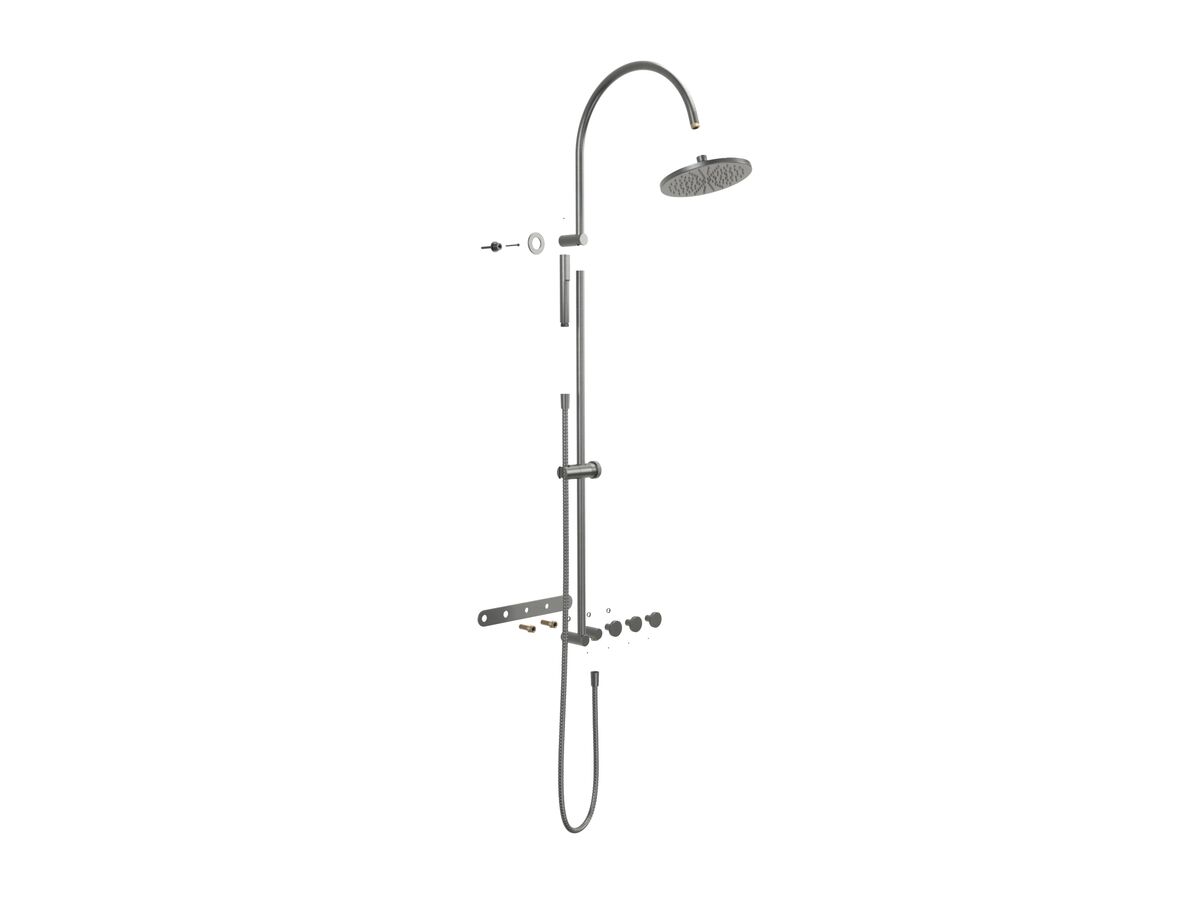 Supporting Image - Faucet Strommen Vara Disc Wall Set with Twin Rail Shower Tap System Kit Brushed Graphite (3 Star) Lead Free