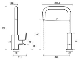 Technical Drawing - Mizu Bloc Sink Mixer