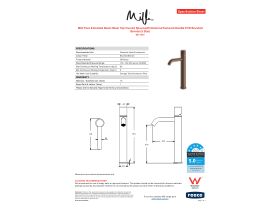 Specification Sheet - Milli Pure Extended Basin Mixer Tap Curved Spout with Diamond Textured Handle PVD Brushed Bronze (5 Star)