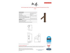 Specification Sheet - Milli Pure Basin Mixer Tap with Cirque Textured Handle PVD Brushed Bronze (6 Star)